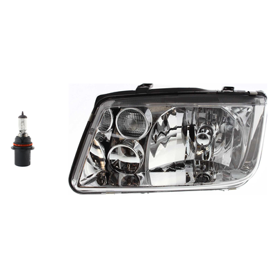 2000 Volkswagen Jetta 2-Piece Kit Driver and Passenger Side Headlights with Headlight Bulb, with Bulbs, Halogen, Without Fog Light
