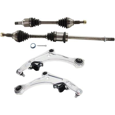 2009 Nissan Maxima 7-Piece Kit Front, Driver and Passenger Side Axle Assembly, Front Wheel Drive, Includes Brake Discs, Brake Pad Sets, and Control Arms