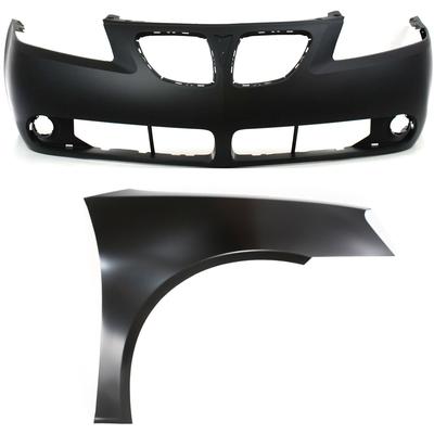 2006 Pontiac G6 2-Piece Kit Front Primed Bumper Cover, Includes (1) Bumper Cover and (1) Fender