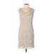Jessica Howard Casual Dress - Sheath Scoop Neck Sleeveless: Ivory Print Dresses - Women's Size 10 Petite