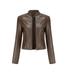 Women s Faux Leather Jackets Fashion Stand Collar Full Zip Moto Biker Jacket PU Leather Long Sleeve Motorcycle Coats