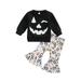 JYYYBF 0-3Y Halloween Girl Costumes Infant Toddler Girls Cartoon Pumpkin Top Flare Pants Party Outfits Black 18-24 Months