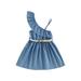 Nituyy Baby Kids Girlâ€™s Dress Sleeveless Ruffled Solid Color Summer A-line Dress with Belt