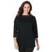 Plus Size Women's Ponte Studded Tunic by Jessica London in Black Gunmetal Studs (Size S)