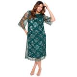 Plus Size Women's Metallic Lace Sheath Dress by June+Vie in Emerald Green (Size 10/12)