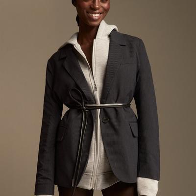 Lucky Brand Oversized Pinstripe Blazer - Women's Clothing Jackets Coats Blazers in Navy Pinstripe, Size XL