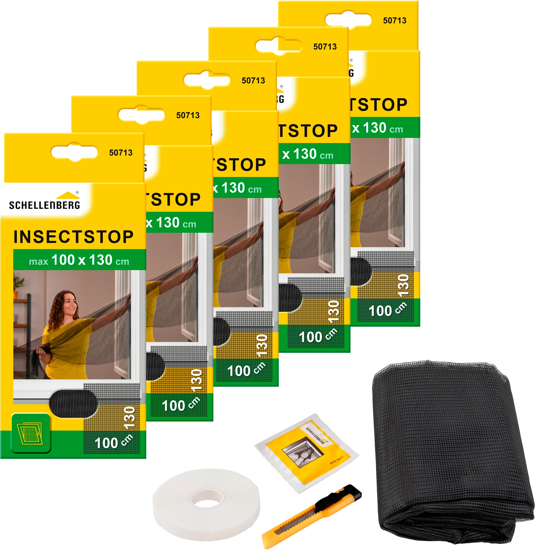 Fliegengitter-Gewebe SCHELLENBERG "für Fenster ohne bohren", grau (rahmen: grau gewebe: anthrazit), B:100cm H:130cm, Insektenschutzgitter, Insektenschutz mit Klettband, 100 x 130 cm, anthrazit und weiß