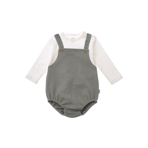 Strampler LILIPUT Gr. 74/80, EURO-Größen, weiß (olivgrün-weiß) Baby Overalls bestehend aus Latzshorts und Langarmshirt