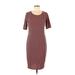 Lularoe Casual Dress - Sheath Scoop Neck Short sleeves: Burgundy Print Dresses - Women's Size Medium