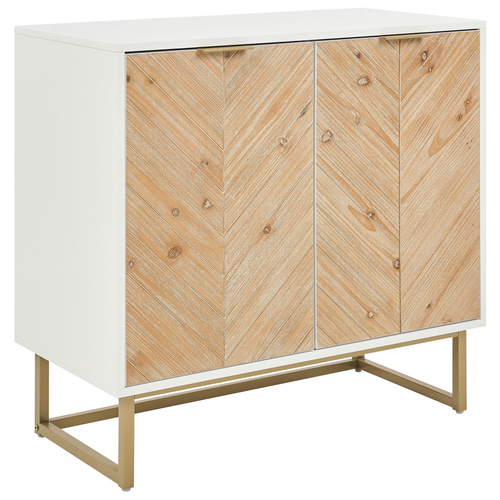 Sideboard Weiß und helles Holz MDF Holzfurnier 2 Türen mit Einlegeböden Skandinavisches Schlafzimmer Aufbewahrungslösung