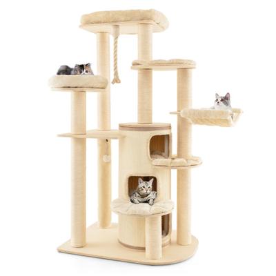 Costway Multi-Level Cat Tree with 3-story Cat Condo-Beige