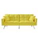 Goory 2 Pillows Convertible Sofas Velvet Bedroom With Armrest Couches Modern W/Cushion Home Couch Bed Yellow