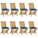 Irfora Patio Chairs with Blue Cushions 8 pcs Solid Teak Wood