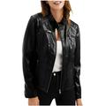 ShomPort Womens Leather Jacket Zip up Long Sleeve Slim Cropped Jacket Biker Cycling Leather Coat Outerwear