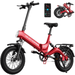 Lohoms 16 Folding Adult Electric Bike 20mph 30 mile 350W 3 Riding Mode Commuter Foldable E-Bike for Adult 16 Fat Tire Mountain Electric Bicycle With APP Control Red