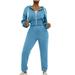 REORIAFEE Women 2 Piece Outfits Sets Golf Athletic Clubwear Hooded Zipper Set Top Blouse Pants Two Piece Sportswear Hoodies Light Blue L