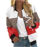 CZHJS Oversized Zip up Lightweight Jacket Women s Color Block Patchwork Fashion Clothing Loose Trendy Stand up Collared Fall Tops Long Sleeve Outwear Spring Casual Baseball Bomber White XL Shirts