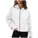 Oalirro Fashion Womens Hoodies Fall and Winter Oversized Sweatshirts For Women Round Neck Zip up Long Sleeve Plus Size Blouses For Women with Pocket Light Weight Sweaters For Women 2023 White