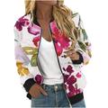 CZHJS 2023 Trendy Fall Tops Stand up Collared Long Sleeve Outwear Spring Women s Floral Printing Fashion Clothing Loose Casual Baseball Bomber Oversized Zip up Lightweight Jacket Red S Shirts