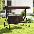 Gymax Converting Patio Swing Chair Porch Swing Bed w/Adjustable Canopy & Thickened Cushion Coffee