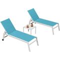 PURPLE LEAF Outdoor Chaise Lounge Set Adjustable Sunbathing Recliner with Side Table for Poolside Beach Outside Patio Aluminum Chaise Lounger Turquoise Blue