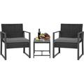 YRLLENSDAN 3 Piece Patio Furniture Sets Wicker Patio Chairs Rattan Outdoor Bistro Set Outdoor Furniture for Backyard Porch Poolside Lawn Grey Cushion