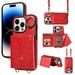 ELEHOLD for iPhone 8 Plus/7 Plus Crossbody Wallet Case with Card Slots Pockets Magnetic Button Rotating Ring Holder Stand Shoulder Strap Case for Women Girls for iPhone 8 Plus/7 Plus red