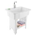 OUKANING PP Laundry Sink Wash Tub Basement Worksite Basin Utility Sink & Faucet Freestanding w/ Faucet Hoses Drain Kit