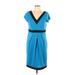 Jonathan Martin Casual Dress - Sheath V Neck Short sleeves: Blue Print Dresses - Women's Size 12