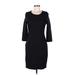 Simply Styled Casual Dress - Sheath Scoop Neck 3/4 sleeves: Black Print Dresses - Women's Size Medium