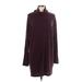 Sonoma Goods for Life Casual Dress - Shift High Neck Long sleeves: Purple Solid Dresses - Women's Size Large