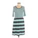 Saturday Sunday Casual Dress - A-Line Scoop Neck 3/4 sleeves: Blue Print Dresses - Women's Size Medium