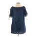 See You Monday Casual Dress - Shift Boatneck Short sleeves: Blue Print Dresses - Women's Size Large