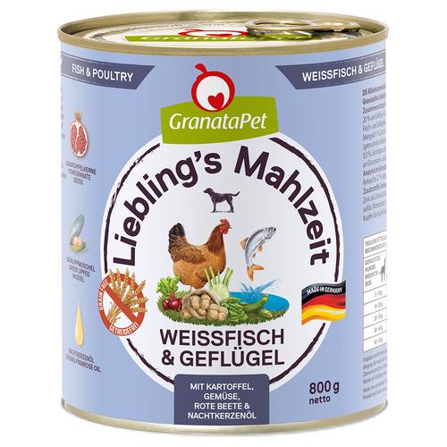 6x800g GranataPet Liebling’s Mahlzeit Weißfisch & Geflügel Hundefutter nass