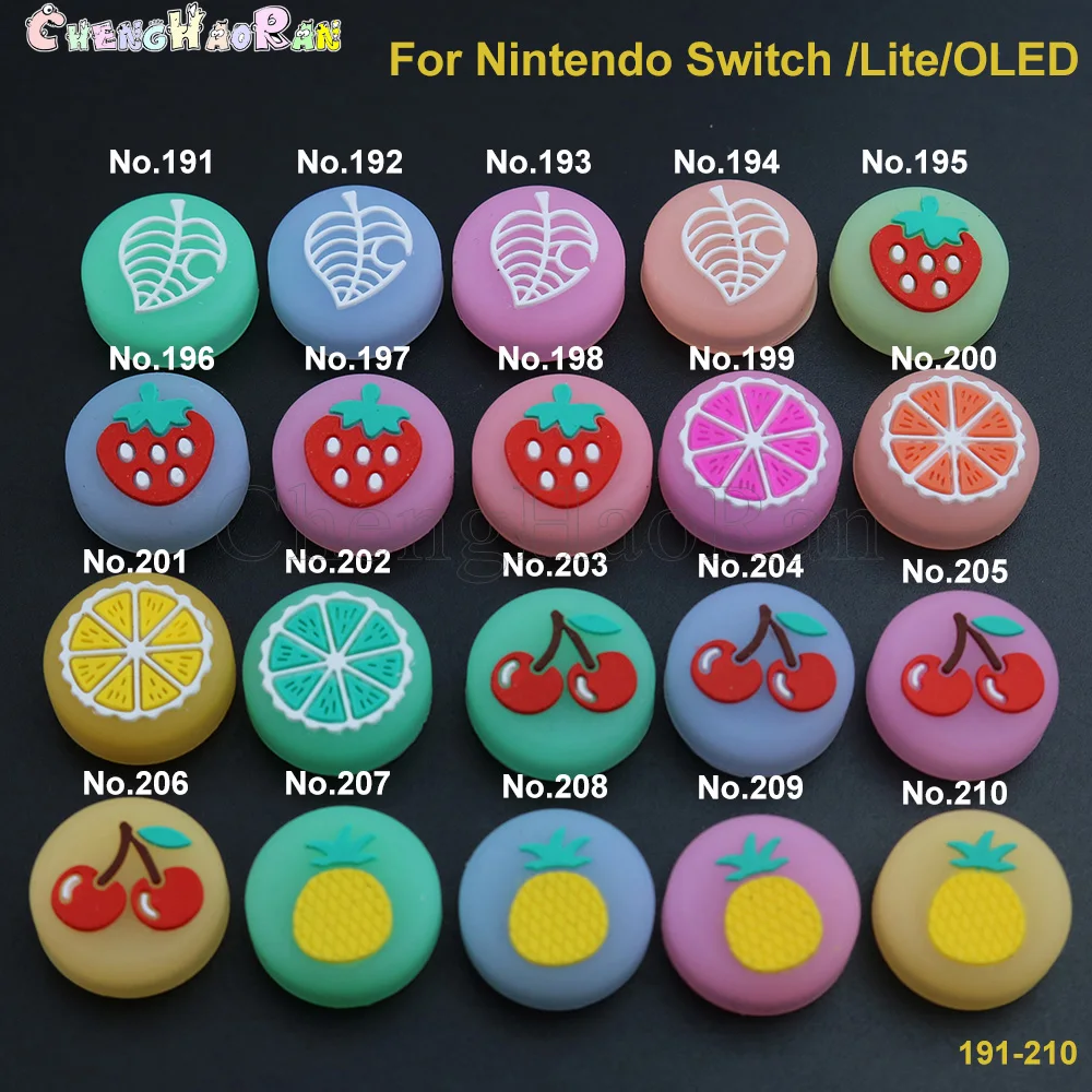 Joystick analogique pour Nintendo Switch Lite, capuchon de poignée de pouce, MSI, fruits, feuilles, fraise, cerise, OLED, 191-209, 2 pièces