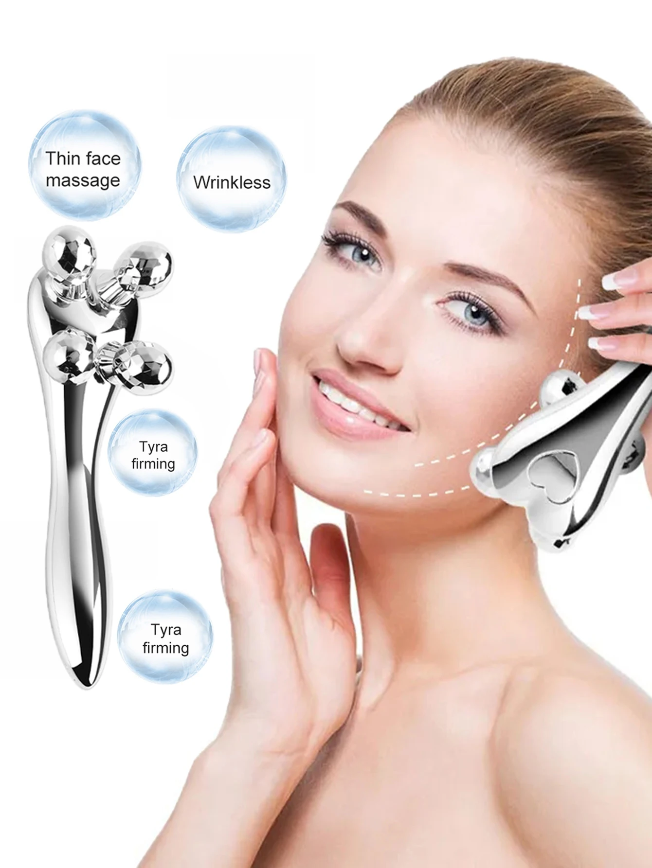 1 pièces 4D rouleau lifting rides argent Y forme rouleau visage oeil cou Relaxation musculaire minceur masseur outils de Relaxation