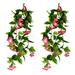 NUOLUX 2pcs Artificial Vines Morning Glory Hanging Green Plants Silk Garland Home Garden Wall Fence Stairway Outdoor Wedding Hanging Baskets Decor (Rose Red)