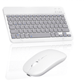 Rechargeable Bluetooth Keyboard and Mouse Combo Ultra Slim Full-Size Keyboard and Ergonomic Mouse for Allview Viva i8 and All Bluetooth Enabled Mac/Tablet/iPad/PC/Laptop - Stone Grey with Purple Mouse