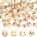 Pack of 120 Smile Wooden Beads 4 Styles Wooden Beads with Face 20 mm Wooden Beads Natural Wooden Balls with Hole for DIY Bracelet Necklace Jewellery Hole: 5 mm