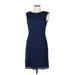 Jessica Howard Casual Dress - Sheath High Neck Sleeveless: Blue Print Dresses - Women's Size 6