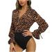 YANHAIGONG Women Pants Summer Shorts Pants For Women 2853 Women Fashion V-neck Pullover All-in-one Tight Sexy Leopard Print One-Piece