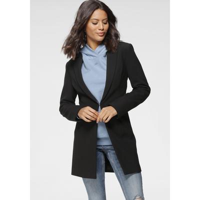 Longblazer LAURA SCOTT, Damen, Gr. 36 (S), schwarz, Web, Obermaterial: 63% Polyester, 33% Viskose, 4% Elasthan. Futter: 100% Polyester, feminin, figurbetont lang, Langarm 2-Naht-Ärmel blind abgesteppte Kante, Blazer, mit tiefen Reverskragen Image