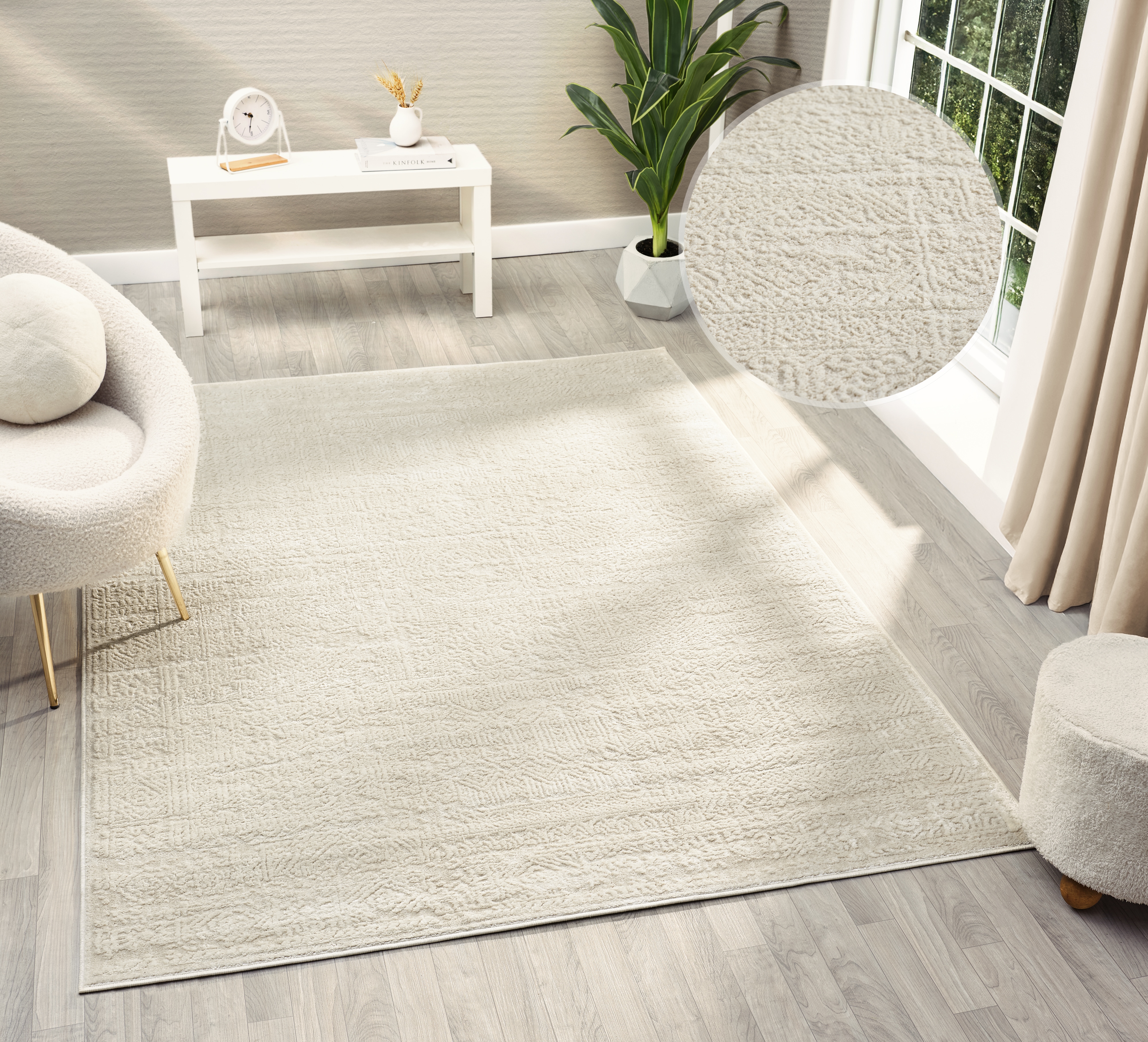 Teppich MY HOME "Selin" Gr. 8, beige (cream), B:300cm H:9mm L:400cm, Kunstfaser, Teppiche, Teppich, dezenter Glanz, Schrumpf-Garn-Effekt, im Vintage-Look, dichte Qualität