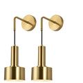 Battery Operated Wall Sconces, Moden Minimalist Indoor Decor No Wire Copper Wall Lighting, Wall Lamp Light Fixture for Bedroom, Living Room, Stair, Hallway, 2 Pack with Light Bulb, Remote Control
