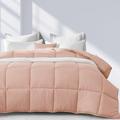 Down Alternative Comforter Queen Size Pink, Polyester Fill Fluffy All Season Comforter Quilt Duvet Insert, Ultra-Soft Brushed Microfiber Fabric Machine Washable(Pink,90x90Inches)