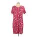 Lands' End Casual Dress - Shift Scoop Neck Short sleeves: Pink Floral Dresses - Women's Size Large