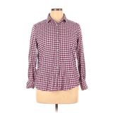 Lands' End Long Sleeve Button Down Shirt: Purple Print Tops - Women's Size 14 Petite