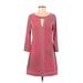BCBGMAXAZRIA Casual Dress - A-Line Keyhole 3/4 sleeves: Pink Dresses - Women's Size Small