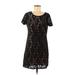 Ann Taylor LOFT Casual Dress - Shift Scoop Neck Short sleeves: Black Print Dresses - Women's Size 6