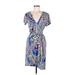 SOHO Apparel Ltd Casual Dress - Wrap Plunge Short sleeves: Blue Dresses - Women's Size 6